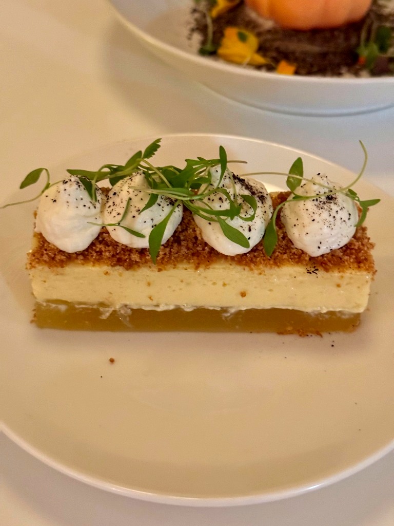 Key Lime Pie with Pineapple Gelee - The First Fire dessert course at The Salty Zebra Bistro